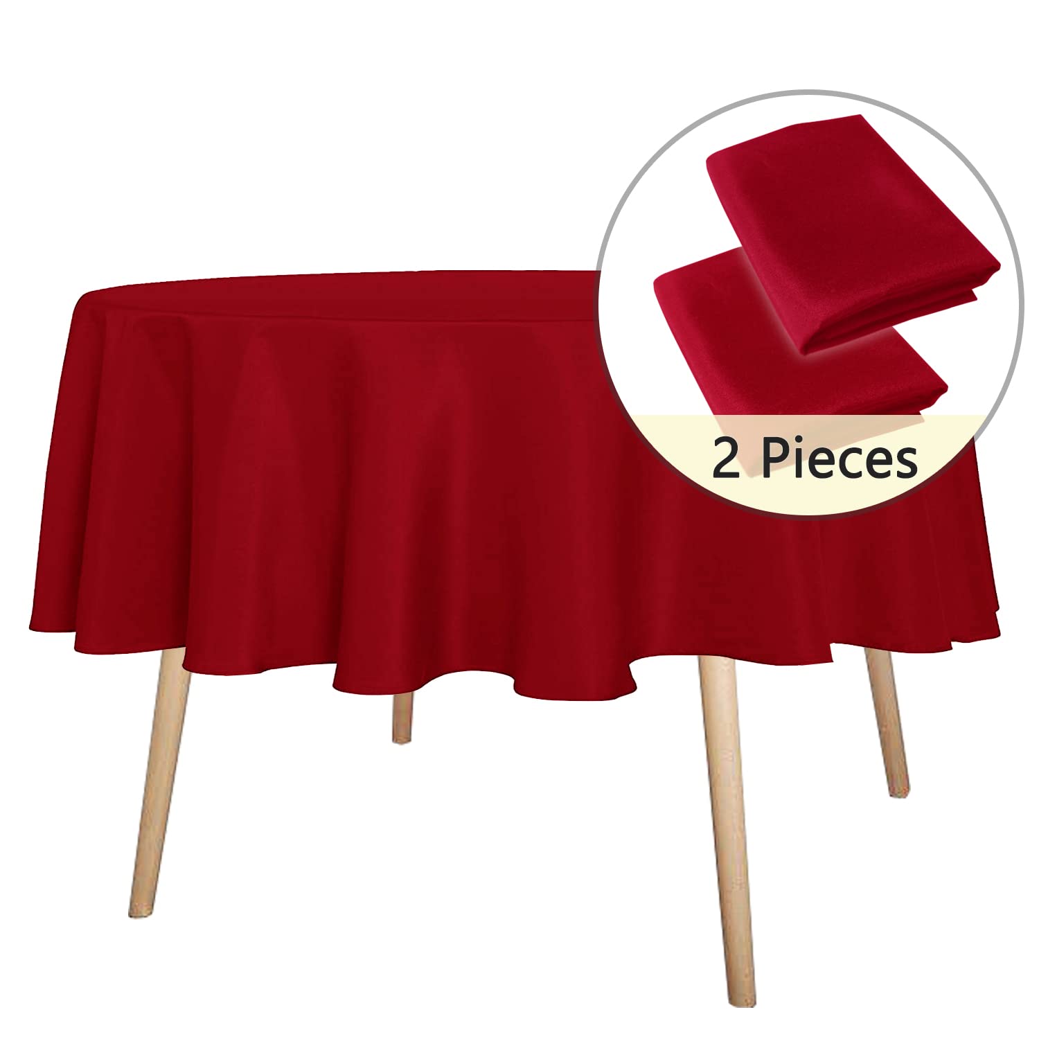 Sancua 2 Pack Round Tablecloth 70 Inch Red, Stain And Wrinkle Resistant Table Cloth - Washable Polyester Table Cover For Dining